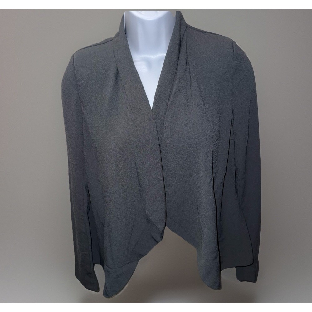 HM Womens Open Front Draped Blazer Jacket Gray Charcoal Shoulder Pads Size 2